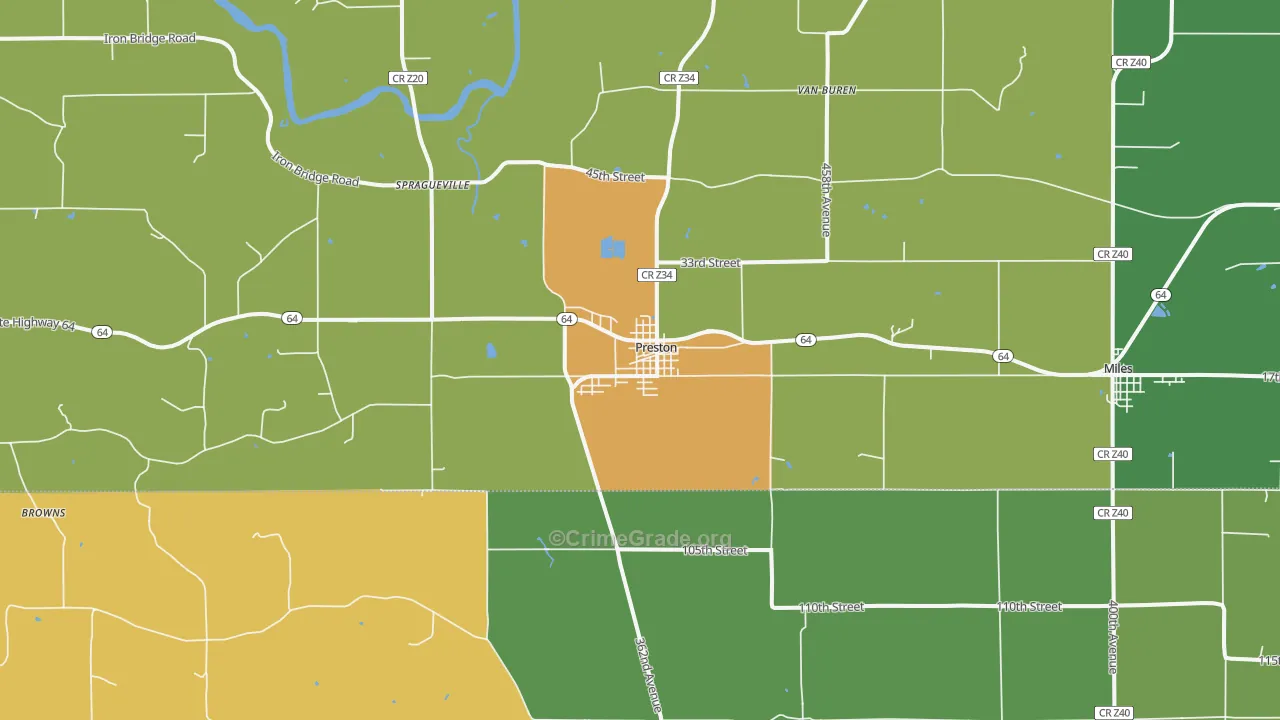 Preston, IA Map of Assault Rates