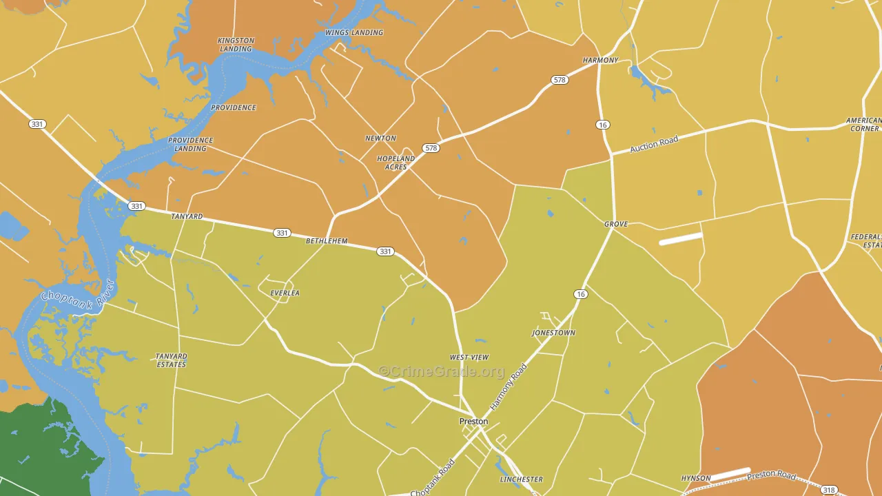 Preston, MD Map of Assault Rates