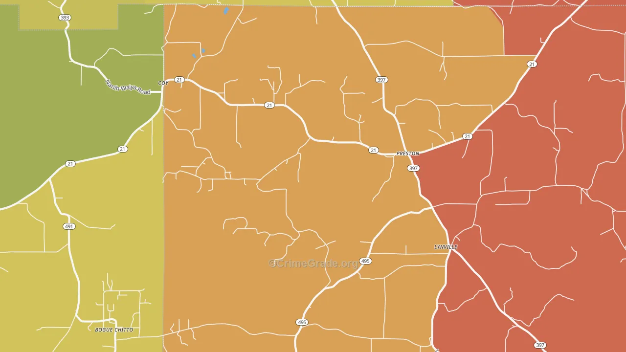 Preston, MS Map of Assault Rates
