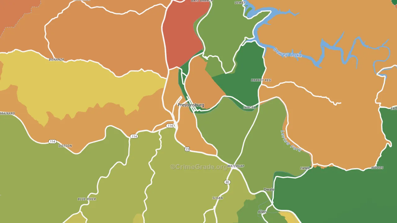Prestonsburg, KY Map of Assault Rates