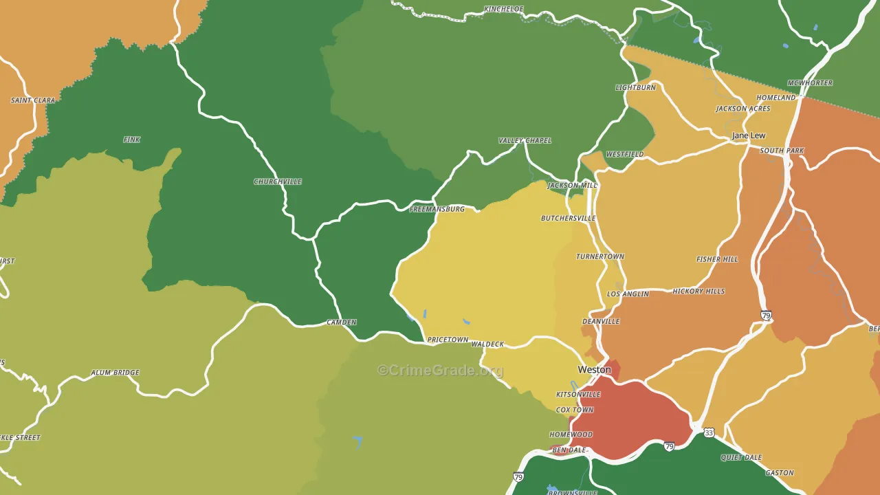 Pricetown, WV Map of Assault Rates