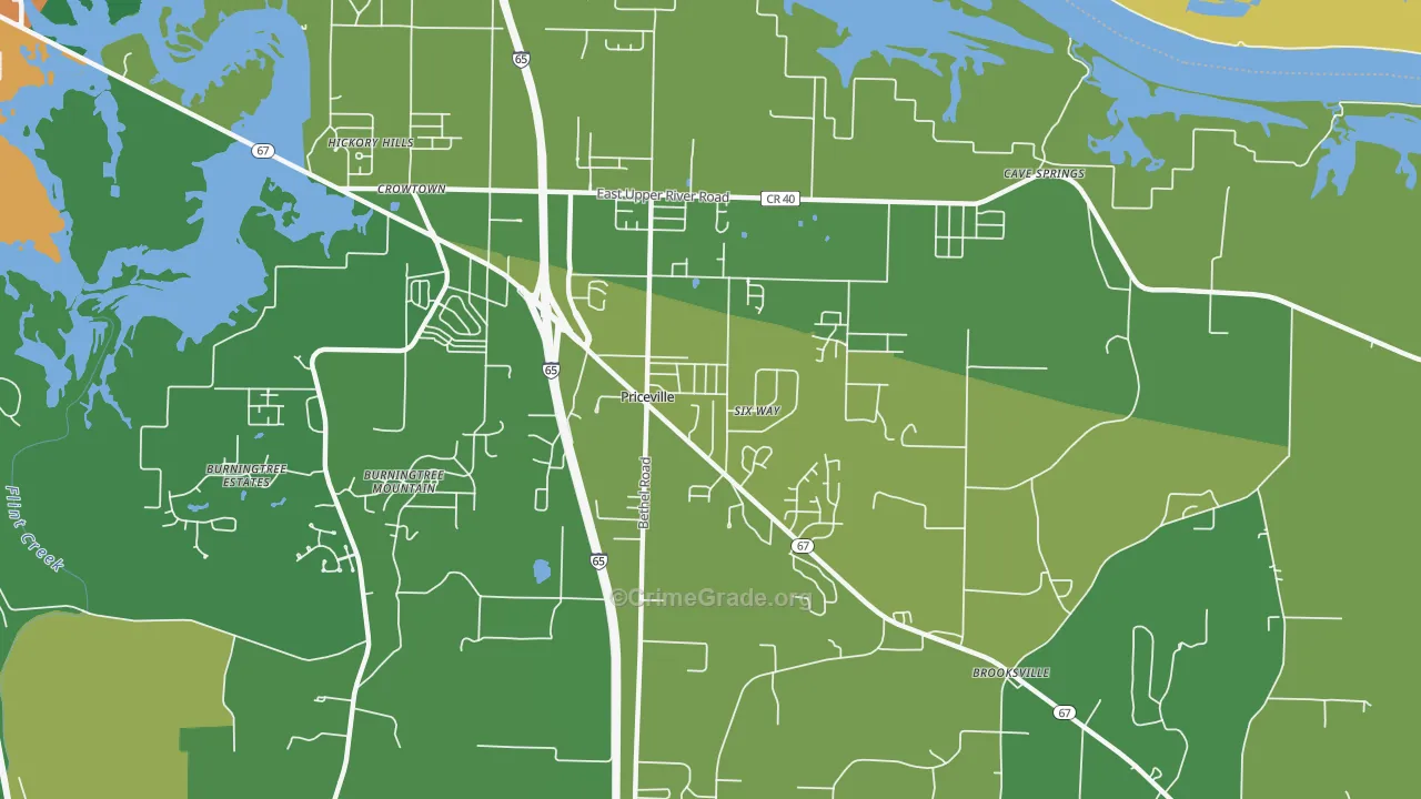 Priceville, AL Map of Assault Rates