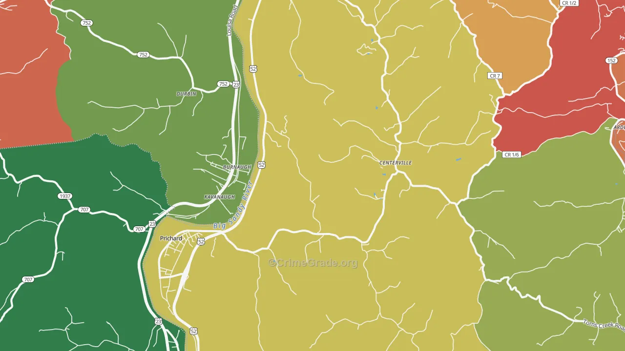 Prichard, WV Map of Assault Rates