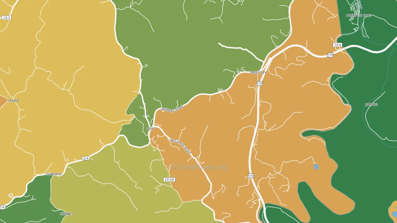Priestley, WV Map of Assault Rates