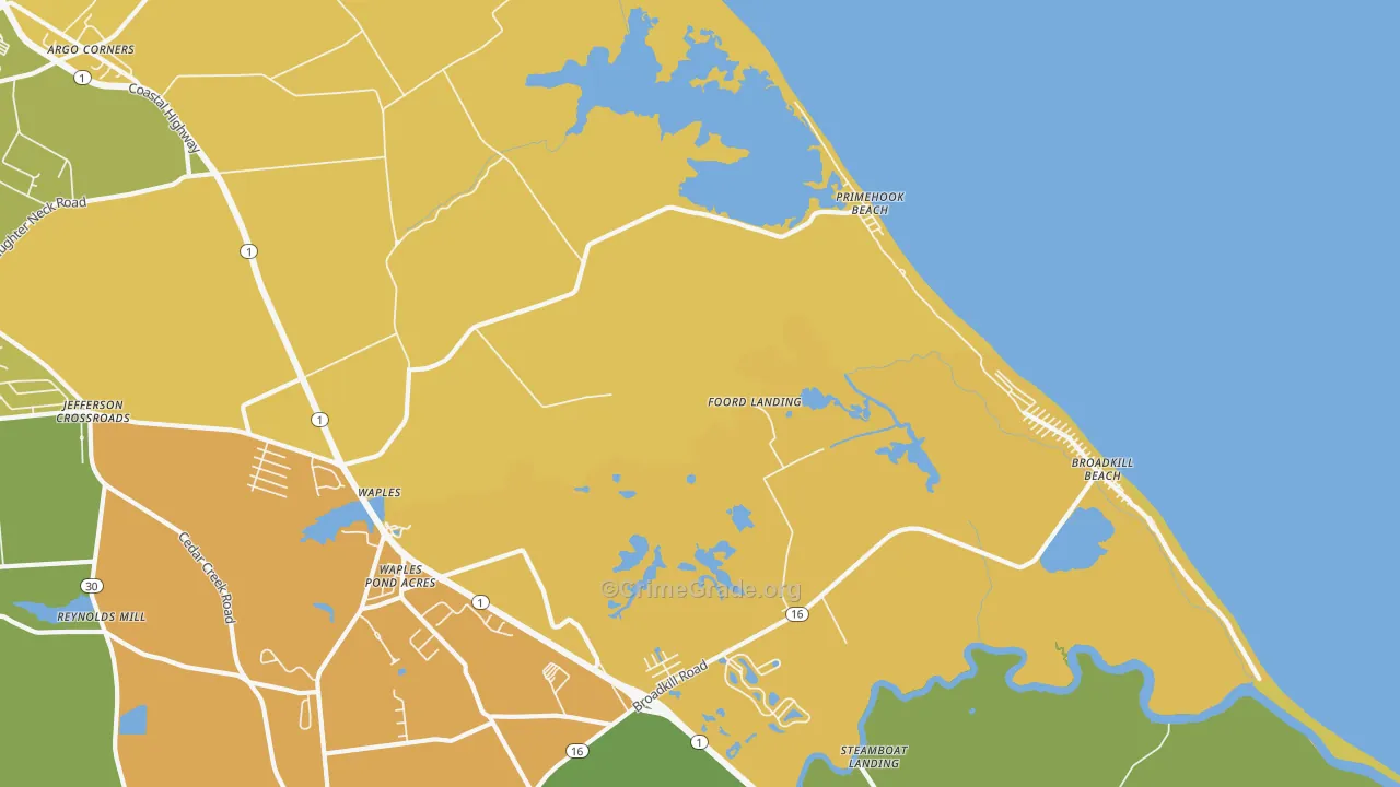 Primehook Beach, DE Map of Assault Rates