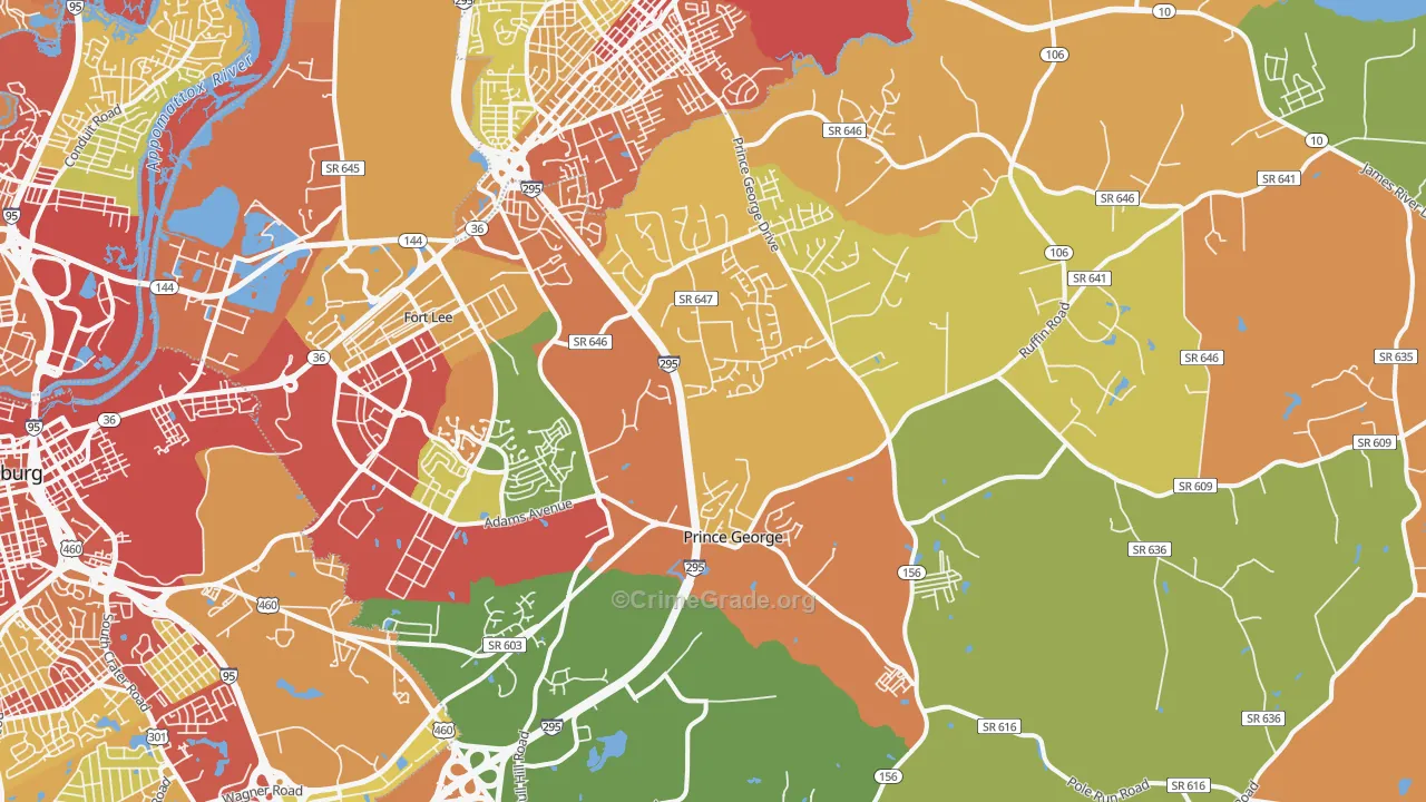 Prince George, VA Map of Assault Rates