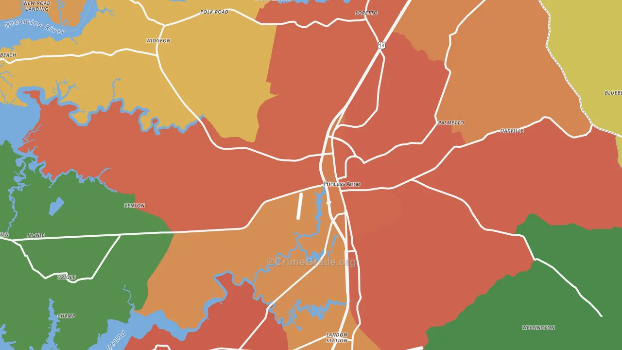 Princess Anne, MD Map of Assault Rates