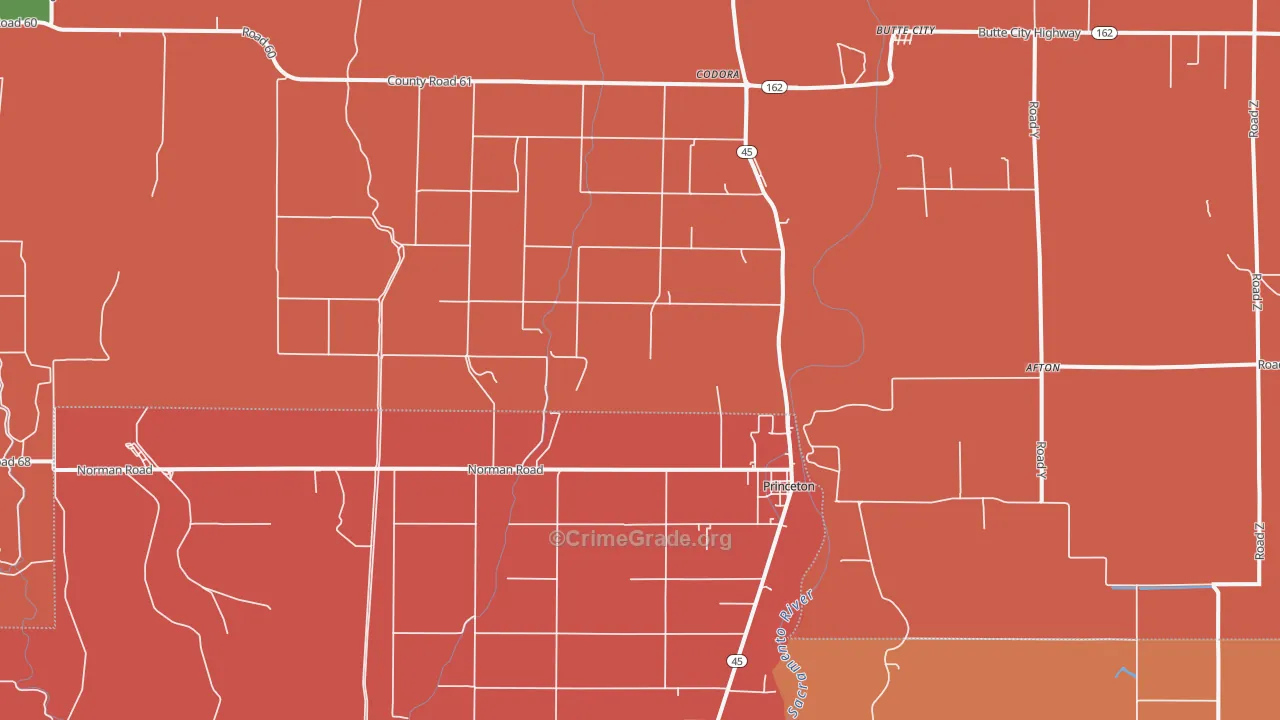 Princeton, CA Map of Assault Rates