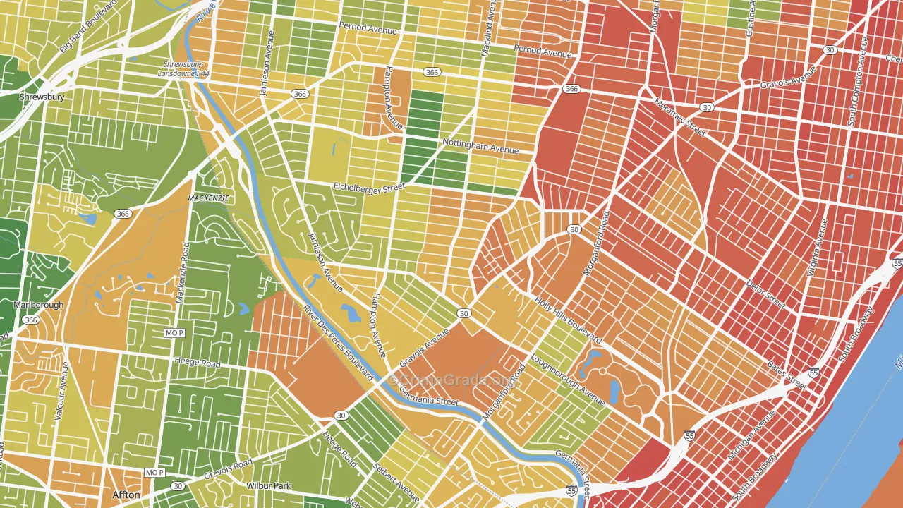 Princeton Heights, St. Louis, MO Map of Assault Rates