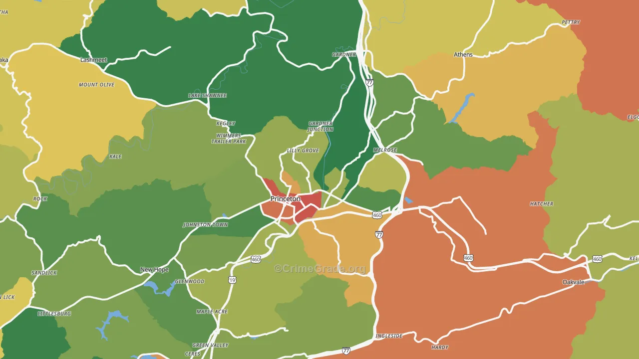 Princeton, WV Map of Assault Rates
