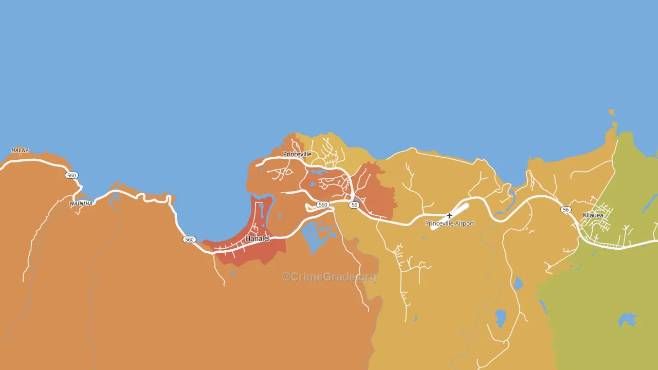 Princeville, HI Map of Assault Rates