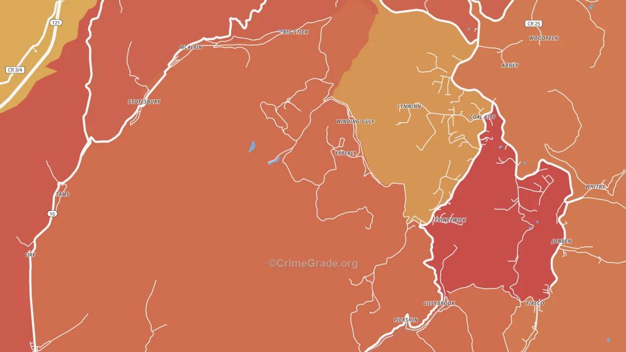 Princewick, WV Map of Assault Rates