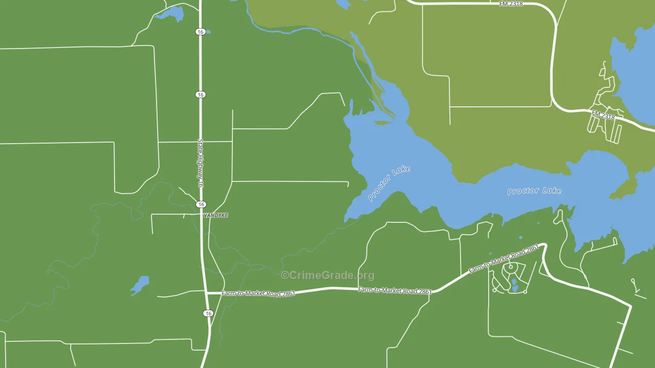 Proctor, TX Map of Assault Rates