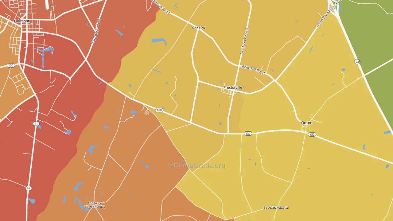 Proctorville, NC Map of Assault Rates
