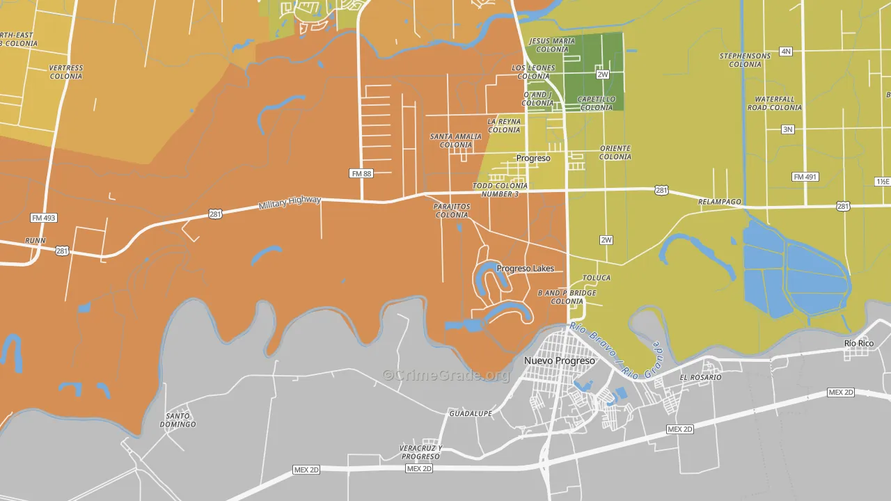 Progreso Lakes, TX Map of Assault Rates