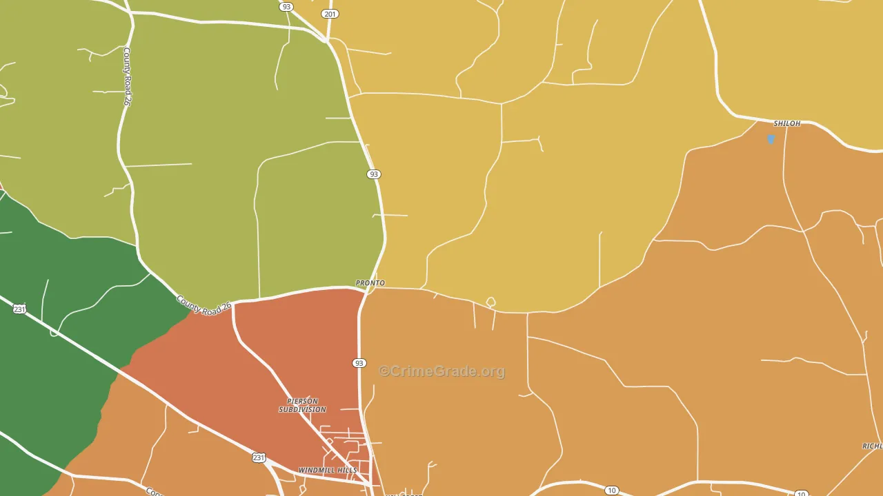 Pronto, AL Map of Assault Rates