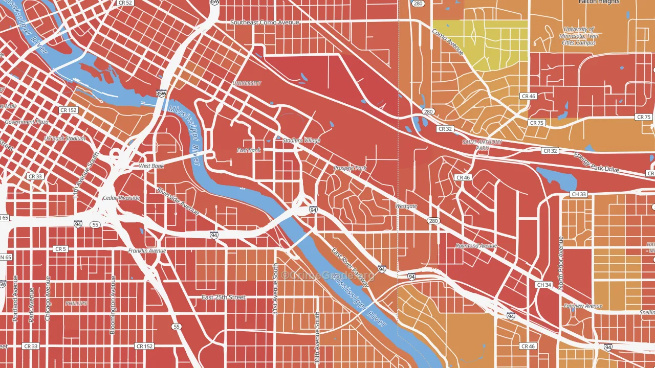 Prospect Park, Minneapolis, MN Map of Assault Rates