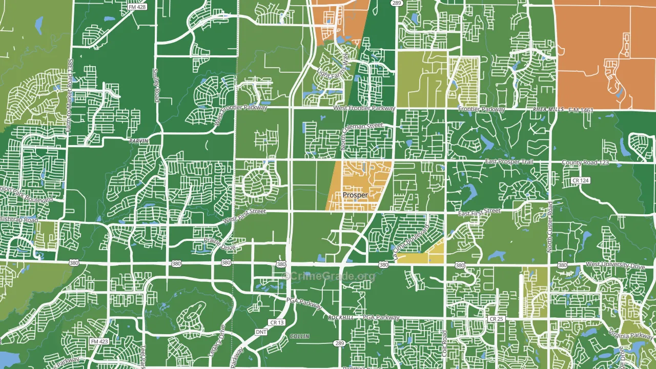 Prosper, TX Map of Assault Rates