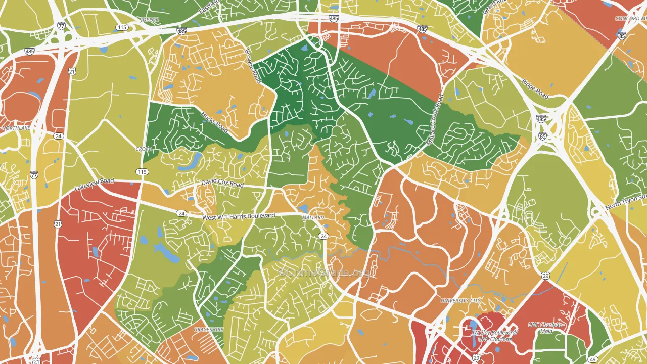 Prosperity Church Road, Charlotte, NC Map of Assault Rates