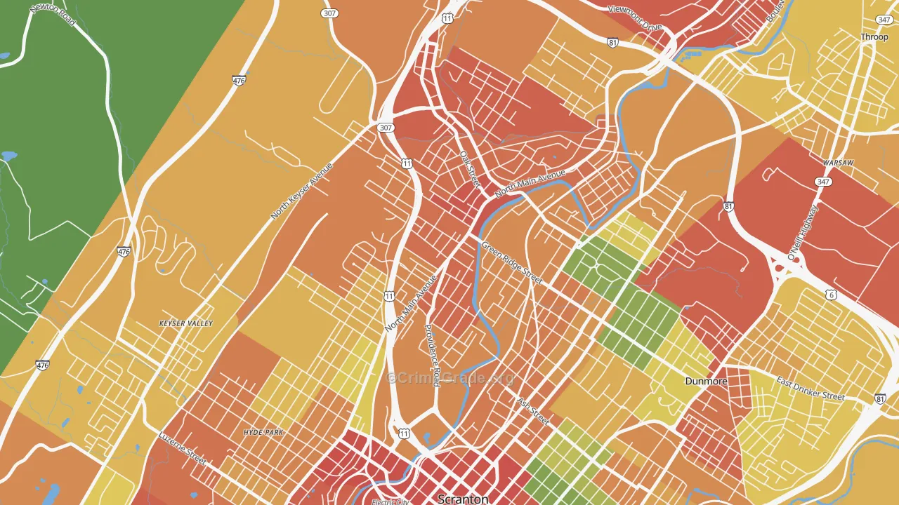 Providence, Scranton, PA Map of Assault Rates