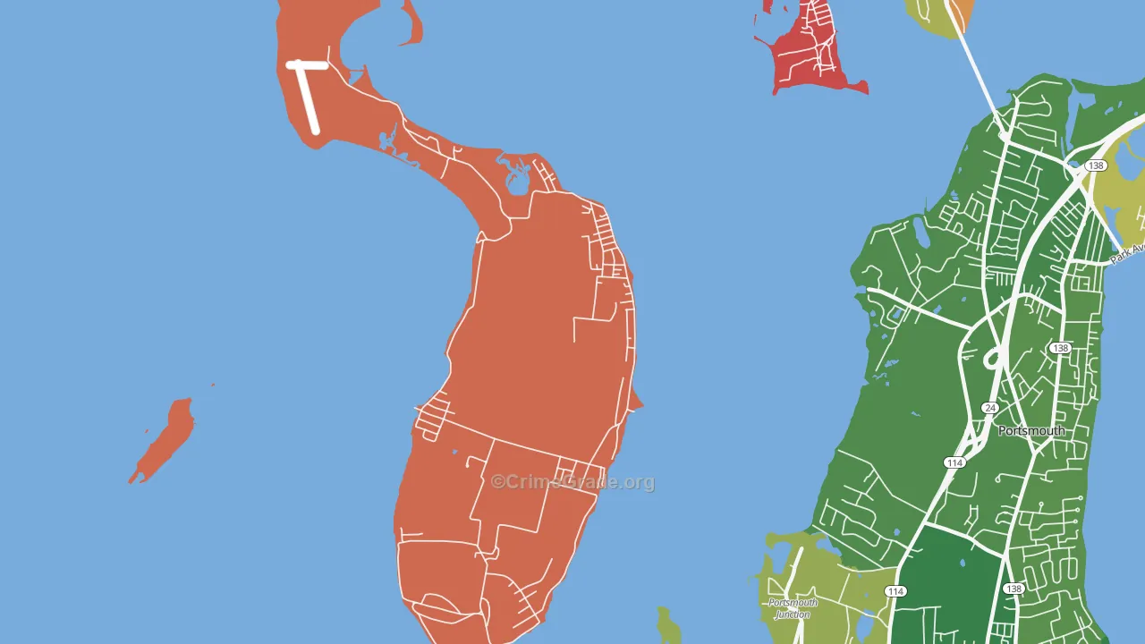 Prudence Island, RI Map of Assault Rates