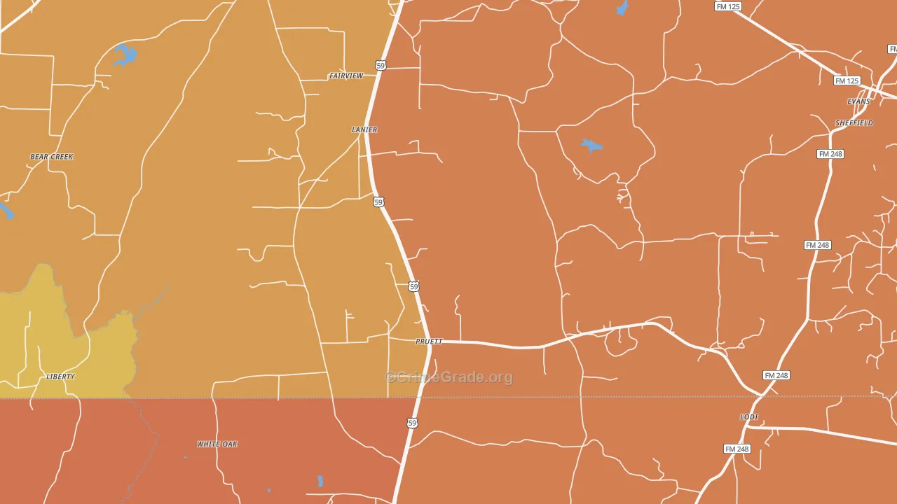 Pruett, TX Map of Assault Rates