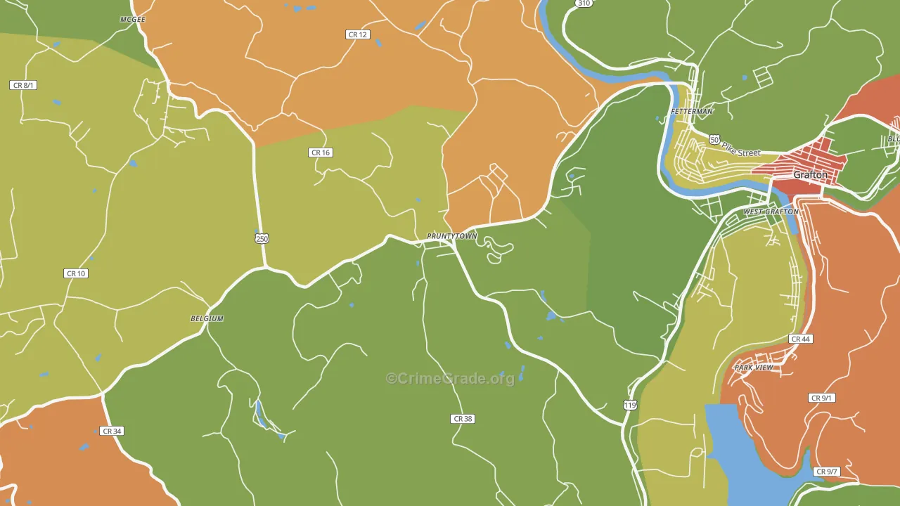 Pruntytown, WV Map of Assault Rates