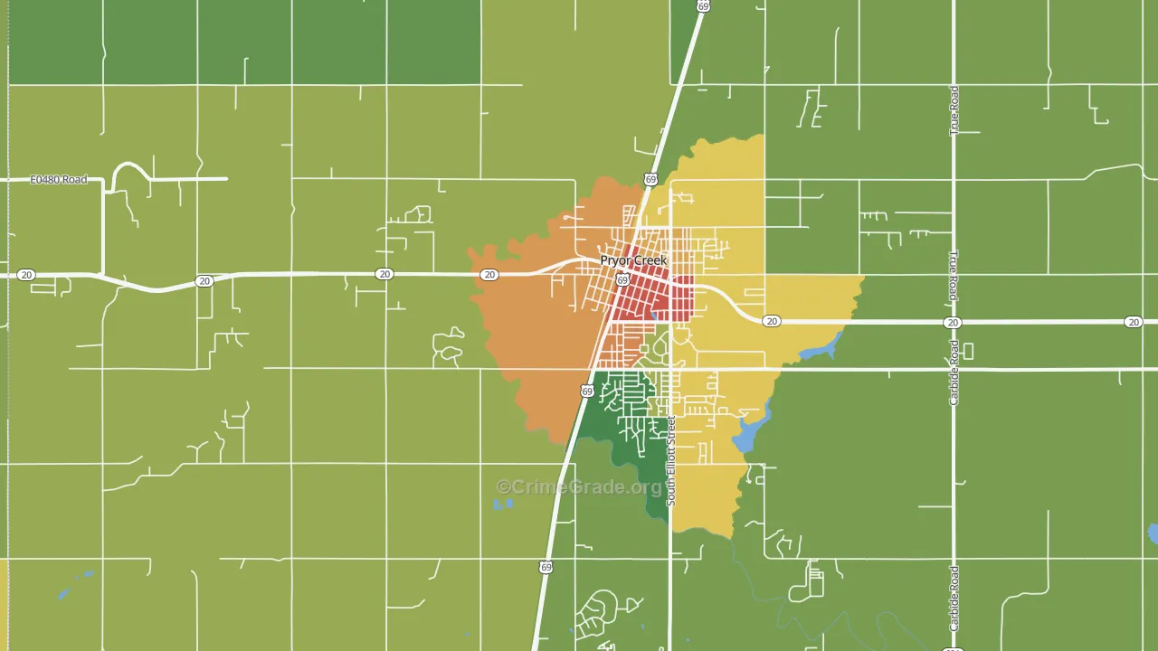 Pryor Creek, OK Map of Assault Rates