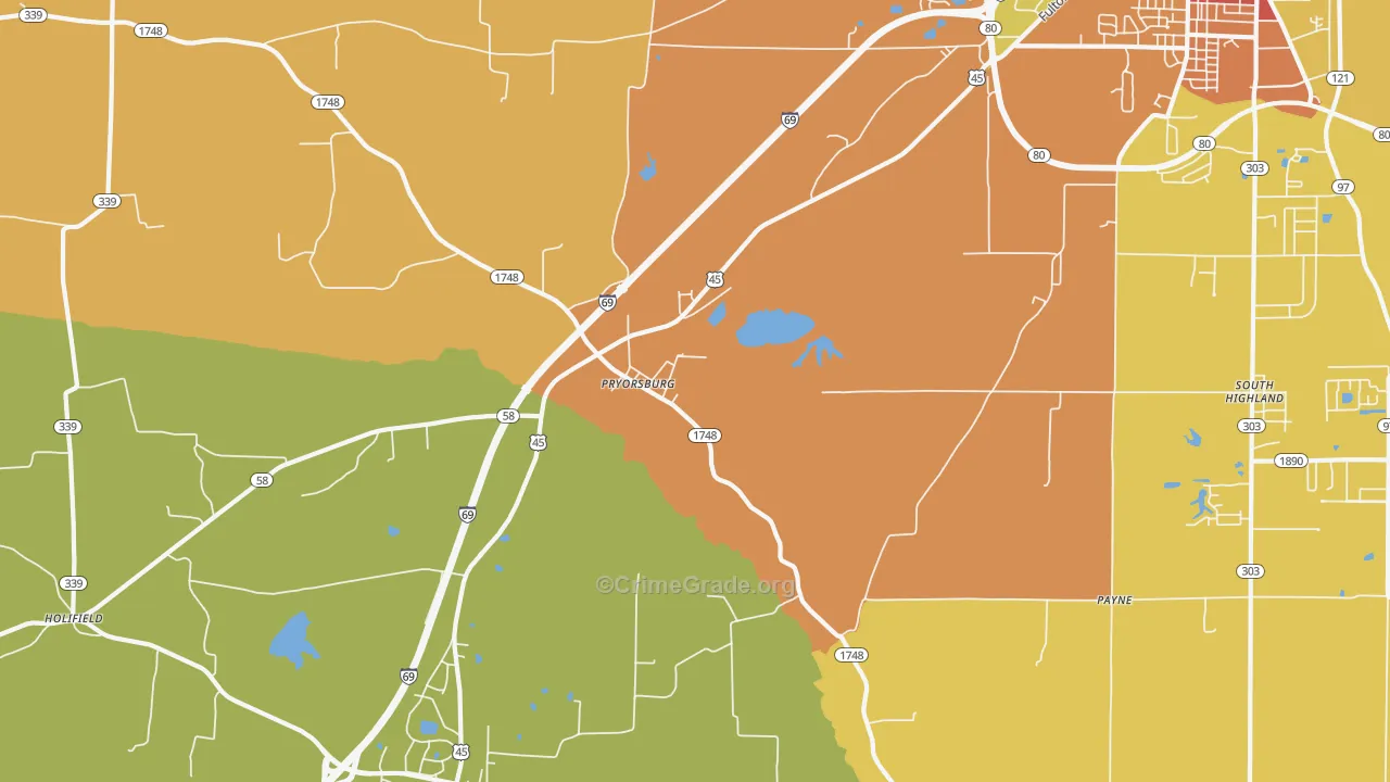 Pryorsburg, KY Map of Assault Rates