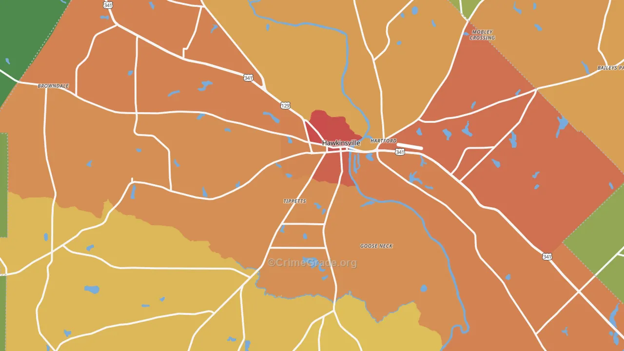 Pulaski County, GA Map of Assault Rates
