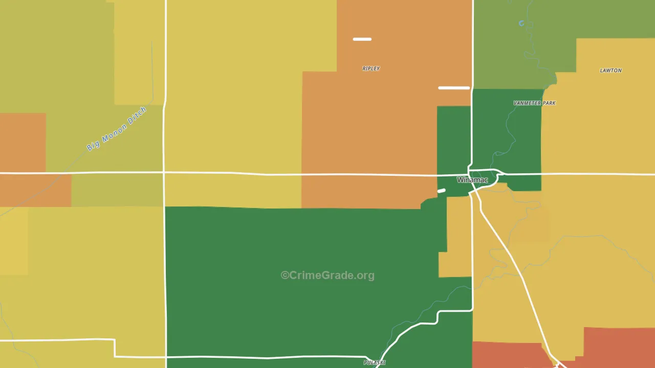 Pulaski County, IN Map of Assault Rates