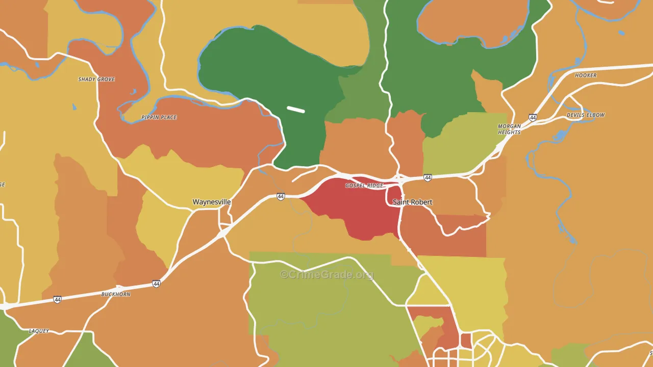 Pulaski County, MO Map of Assault Rates