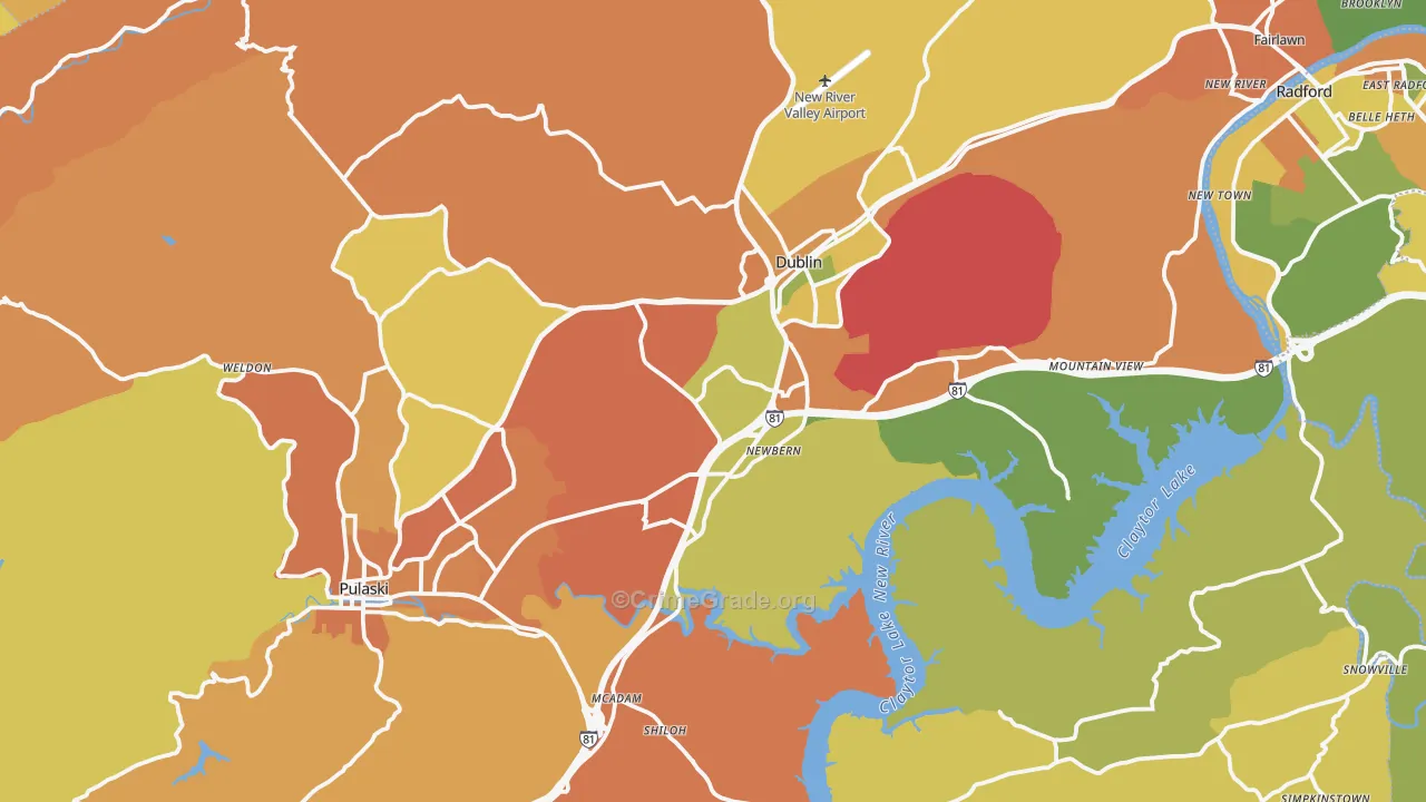 Pulaski County, VA Map of Assault Rates