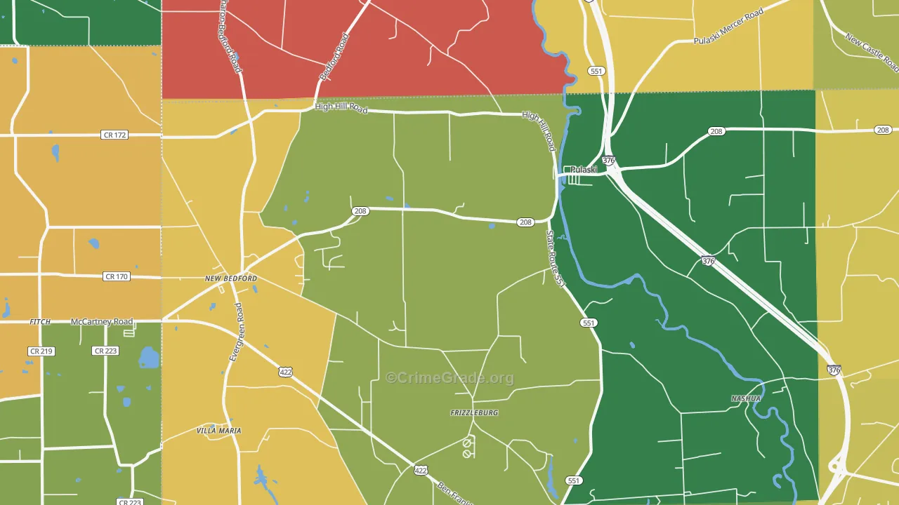Pulaski, PA Map of Assault Rates