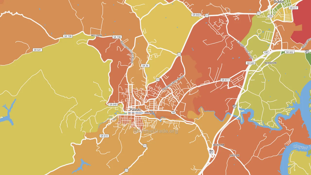 Pulaski, VA Map of Assault Rates