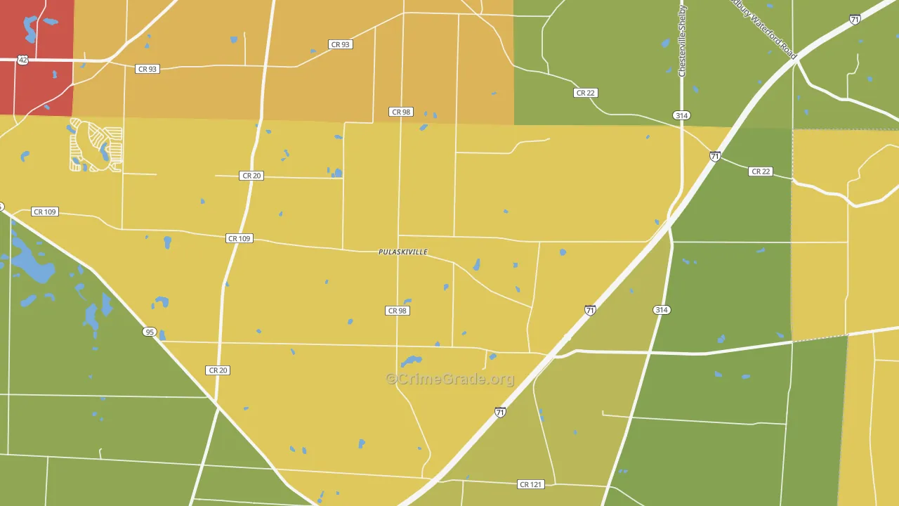 Pulaskiville, OH Map of Assault Rates