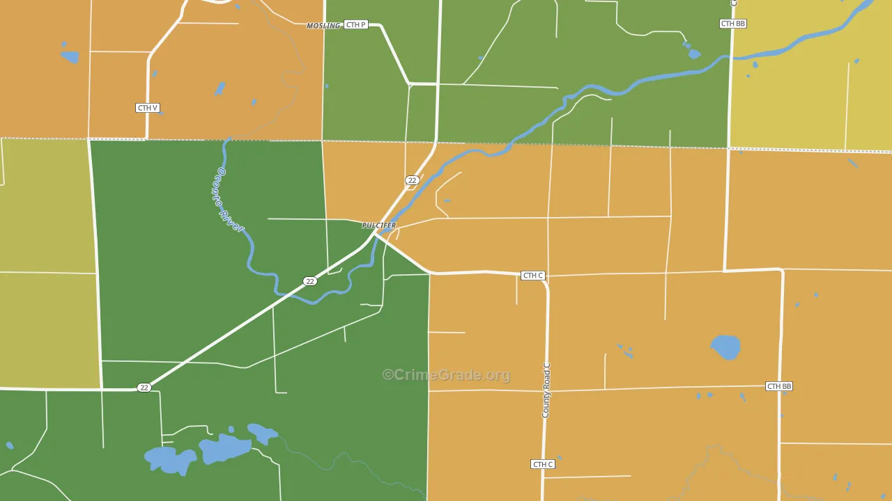 Pulcifer, WI Map of Assault Rates