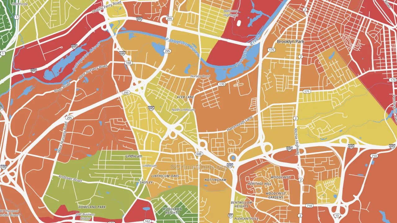 Pumphrey, Linthicum, MD Map of Assault Rates
