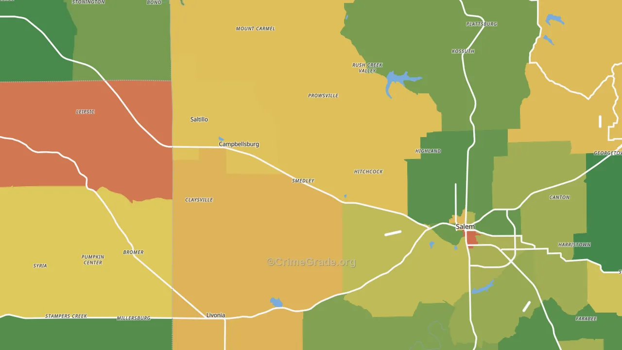 Pumpkin Center, IN Map of Assault Rates