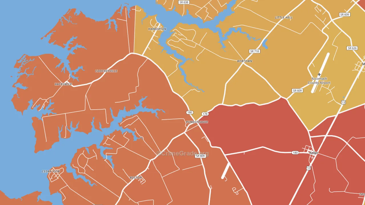 Pungoteague, VA Map of Assault Rates