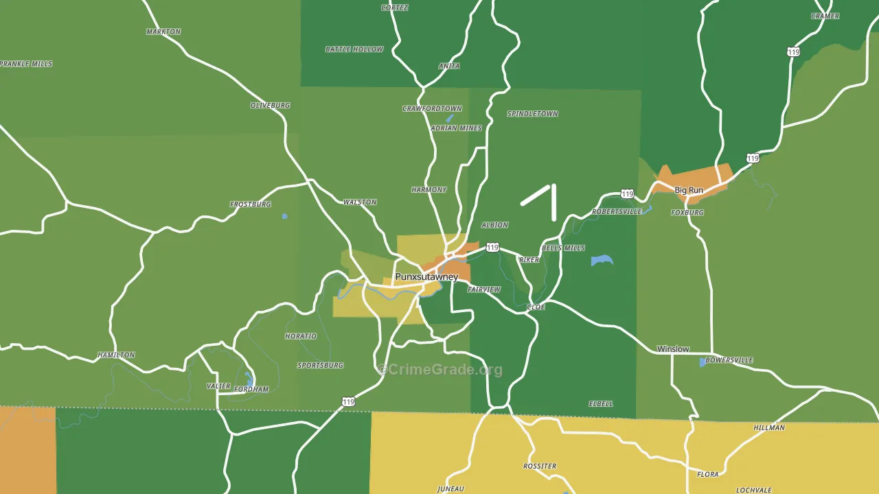 Punxsutawney, PA Map of Assault Rates