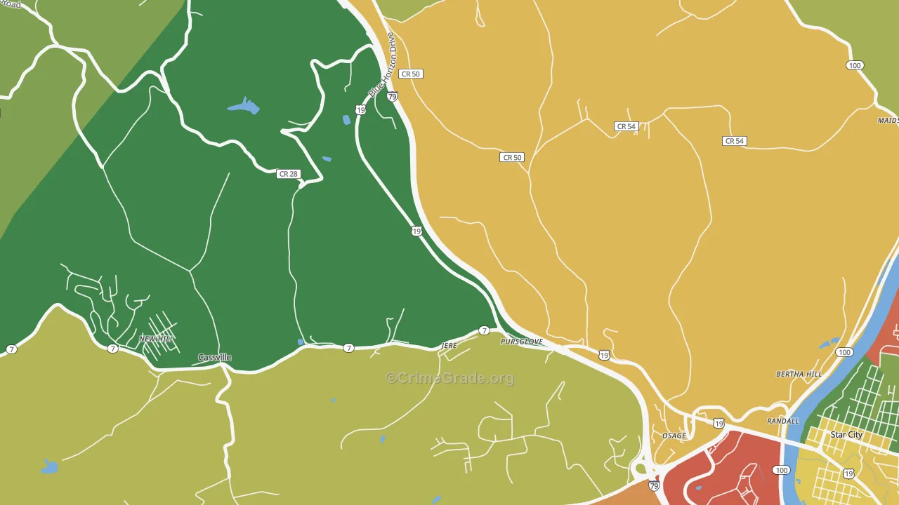 Pursglove, WV Map of Assault Rates