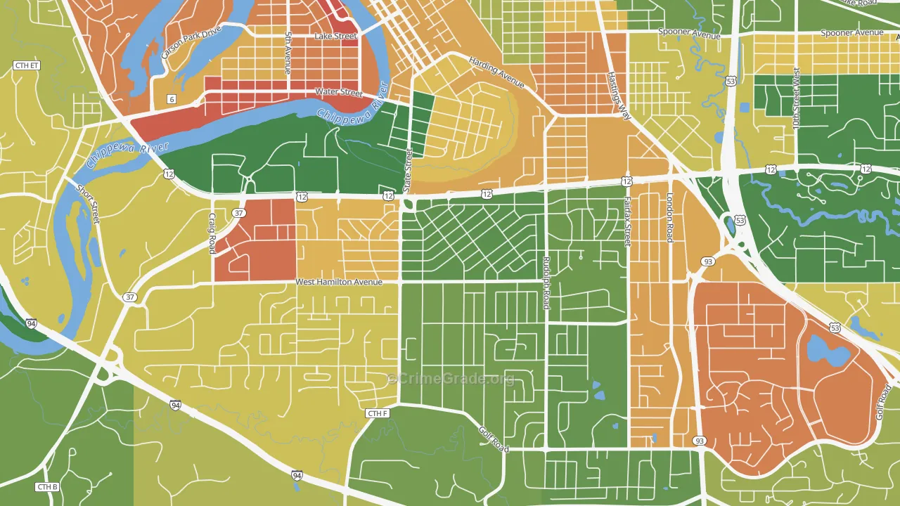 Putnam Heights, Eau Claire, WI Map of Assault Rates