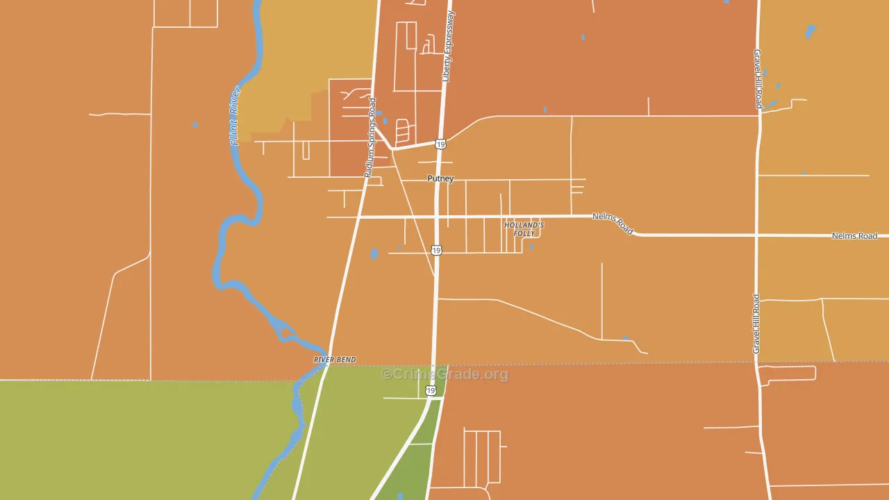 Putney, GA Map of Assault Rates