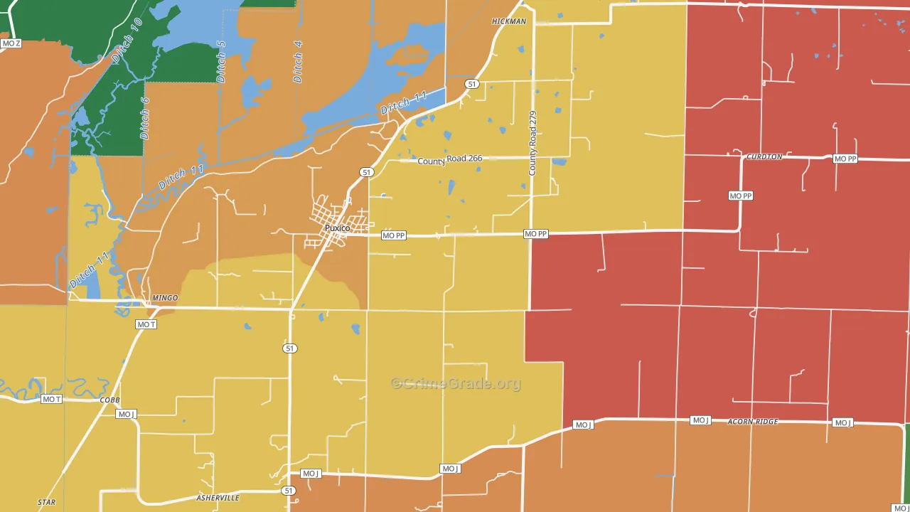 Puxico, MO Map of Assault Rates