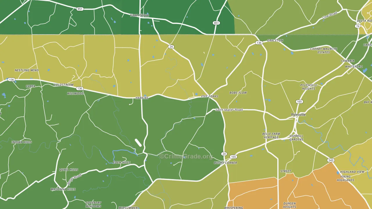 Pylesville, MD Map of Assault Rates