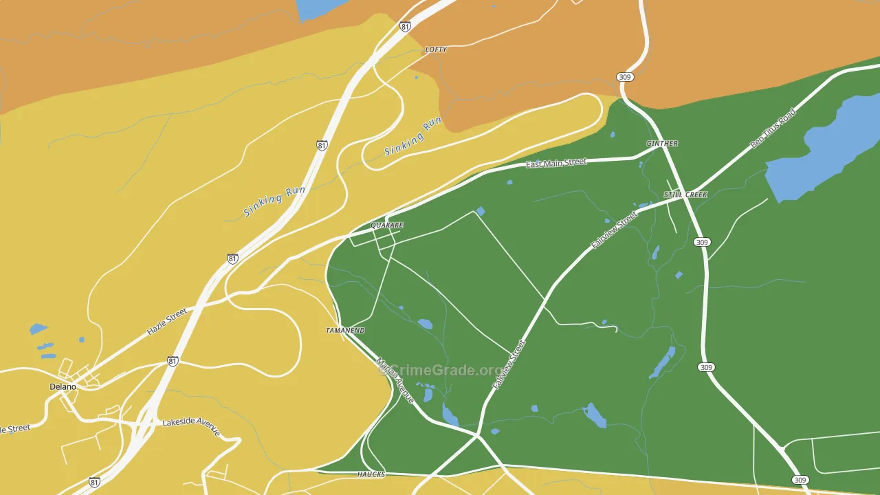 Quakake, PA Map of Assault Rates