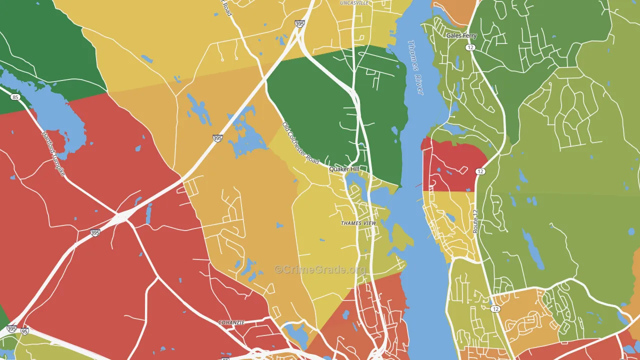 Quaker Hill, CT Map of Assault Rates