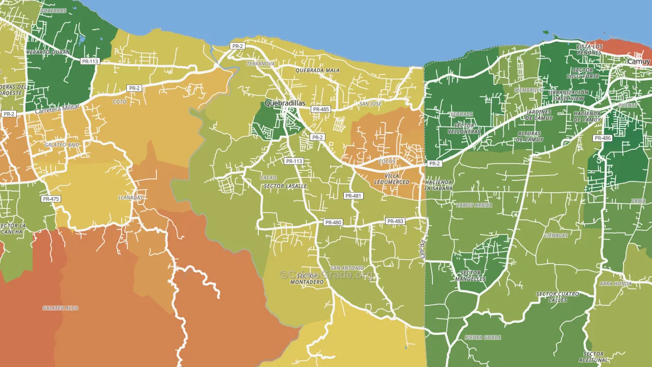Quebradillas Municipio, PR Map of Assault Rates