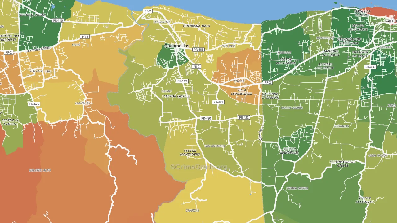 Quebradillas, PR Map of Assault Rates